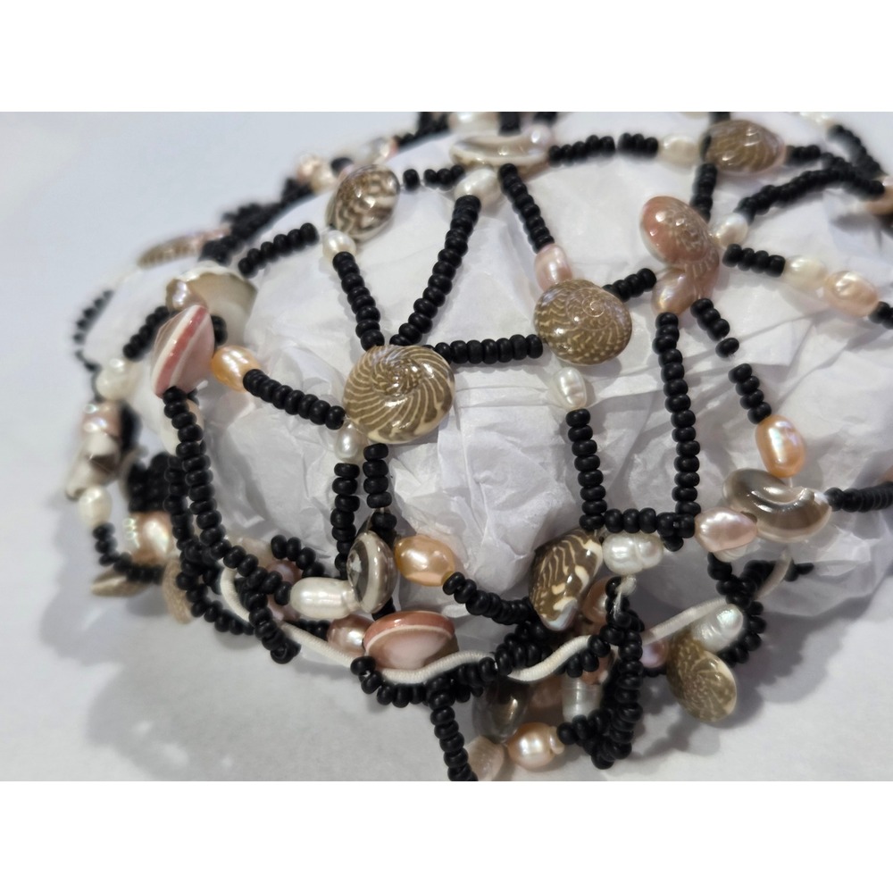 Vintage Peruvian Hand-Knotted Pearl & Shell Snood / Bun Cover - Picture 4 of 6